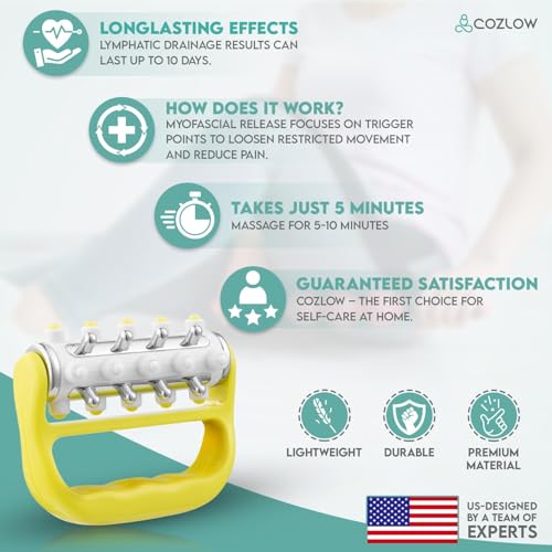 COZLOW - MyoRelease Lymphatic Drainage Massager - Yellow - Handheld Fascia Release + Scar Tissue Massage Roller for Shoulder, Neck, Belly, Thigh, Leg, Back, Glutes - Helps Reduce Cellulite Appearance - color: Yellow