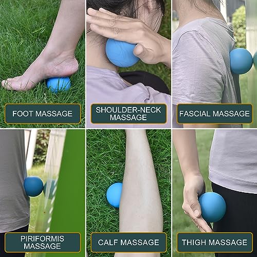Massage Lacrosse Balls for Myofascial Release (2Pack, Blue) | Yoga Deep Tissue Massage,Trigger Point Therapy and Foot Plantar Fasciitis,Muscle Soreness Massager Ball - color: Blue