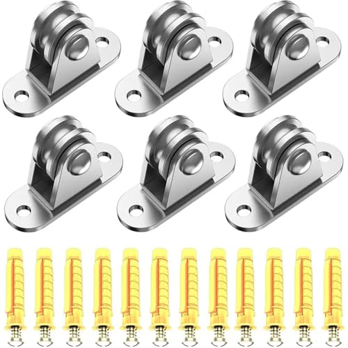 U Groove Stainless Steel Wall Pulley 6PC Heavy Duty Fixed Pulley with Mounting Screws and Expansion Pulley Block Kit Wall-Mounted Pulley Detachable Loading 176 Lb