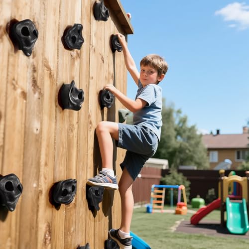 18PCS Climbing Holds for Kids,Large Climbing Holds for Play Set, Rock Wall Climbing Kit with Hardware for Indoor and Outdoor Climbing, Swingset - Adult Rock Wall Holds with Mounting Hardware (Black) - style: 18pcs Climbing Holds