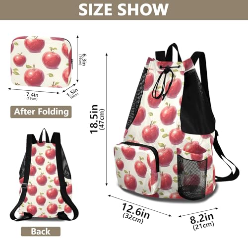 Yuiboo Red Apples Drawstring Bags Climbing Gym Bag with Water Bottle Holder String Swim Bag Wet and Dry Separation