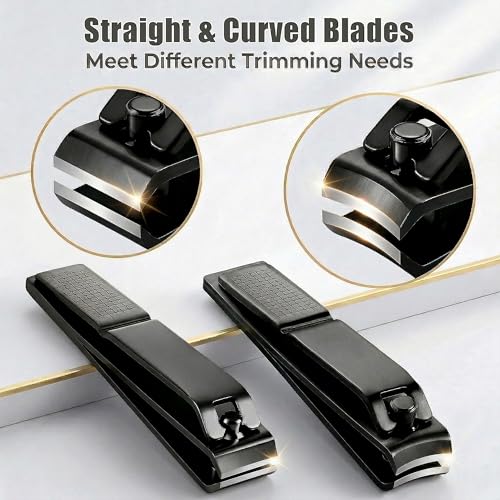 Heavy Duty Nail Clippers Set, Straight & Curved Edge, 3PCS Black | Large 3.15Inch, Fingernail and Toenail Clippers for Thick Nails, with Nail File ,Nail Trimmer for Men Women Seniors Adults - color: Black