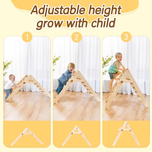 deli 7 in 1 Pikler Triangle Set, Large Size Toddler Climbing Triangle Set, Wooden Baby Jungle Gym Indoor, Foldable Montessori Climbing Set with Ramp, Arch & Climbing Triangle | Toddler Climbing Triangle Set, Wooden Baby Jungle Gym Indoor, Foldable Montess