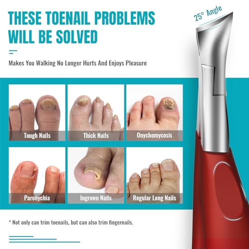 Toenail Clippers for Thick Nails for Seniors - Heavy Duty Toe Nail Clippers Kit with Long Handle for Men & Elderly with Inflexible Joints, Professional Nail Clippers Kit for Thickened Toenails (Red) - style: Creating Exquisite Nails - Red