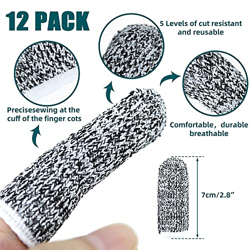 New Reusable Finger Sleeve Protectors Anti-Slip Cut Resistant Finger Cots, 12 Pack 5 Level Thumb Fingertips Protection Cots Protectors Guards Glove Life Extender Finger Covers for Kitchen Work Cuts - size: New 12 Pack