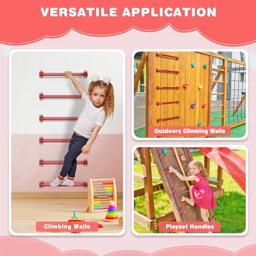 Dolibest 6 Pack 17 Inch Playground Handles, Metal Monkey Bars Indoor & Outdoor, Heavy Duty Ceiling Grab Bars & Wider Base for Climbing Frames, Treehouses, Swing Sets, Wall Ladders & Bunk Beds –Red - color: ‎red 2- 17 Inch-6pcs