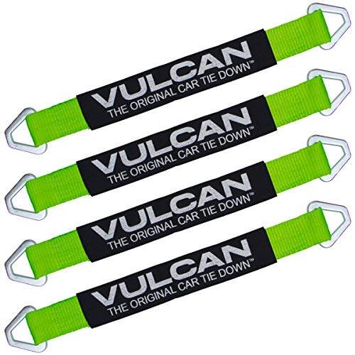 VULCAN Car Tie Down Axle Strap with Wear Pad - 2 Inch x 22 Inch - 4 Pack - High-Viz - 3,300 Pound Safe Working Load - size: 2" x 22" Hi Viz Green (4 Pack)