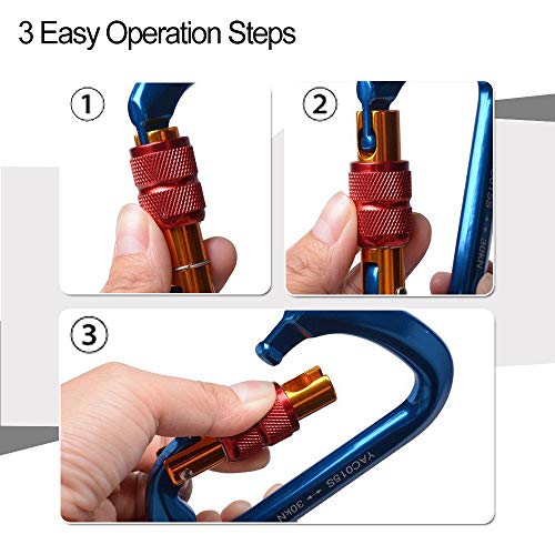 Ayamaya Climbing Carabiners - 3 Pack Screwgate Locking Carabiner 30KN (6744 lbs) Heavy Duty Gears for Rock Climbing, Rappelling, Swing Rescue & Gym, Large D-Shaped Carabiners - color: Blue
