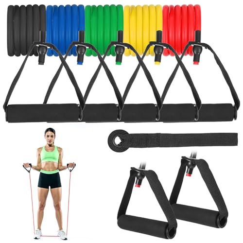 5PCS Resistance Bands with Handles 5-Level Stretch Exercise Pull Up Bands Physical Resistance Tube with Door Anchor for Men Women Muscle Toning Strength Training Home Workouts Fitness Pilates