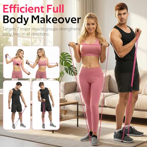 RENRANRING Figure 8 Fitness Resistance Bands with Handles - Exercise Tube Band Set of 3 for Arm and Shoulder Stretch, Rope 8 Word Elastic for Women and Men - color: Pink series