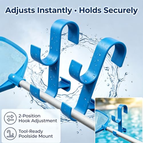 2Pcs Above Ground Pool Pole Hooks, Double Hanging Bracket for Pool Telescopic Pole, Leaf Skimmer Net & Vacuum Hose, Pool Rail Accessory Storage Hanger(Blue) - color: Blue