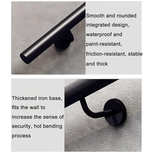 Metal il with 2 Brackets Round Tube Wall-Mounted Railing for Indoor/Outdoor Use Stair Railing Kit for Stairs Balconies Terraces & Villas (450cm/14.8ft) - size: 450cm/14.8ft