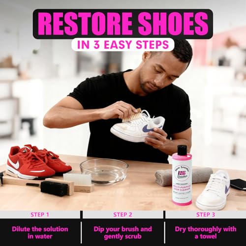 Shoe Cleaning Kit - 10.5 Oz Large Capacity White Shoe Cleaner with 3 Brushes & a Towel, Safe for Sneakers, Suede, Leather, Tennis Shoes & Mesh
