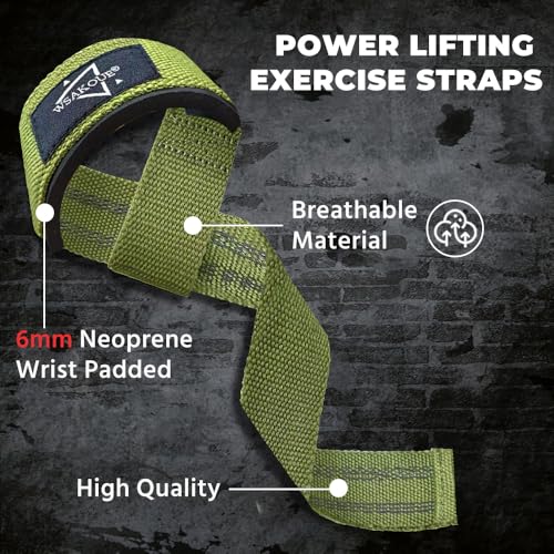 WSAKOUE Lifting Straps, Weightlifting Straps, Deadlift Straps with Padded Neoprene for Power Lifting, Bodybuilding, Gym Workout, Strength Training & Fitness Workout, Resistance - color: Army Green