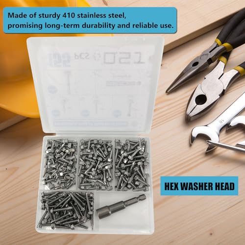 Sheet Metal Screws，Hex #8 Kit 1（155） | Metal Fastener - color: Hex #8 Kit 1（155）
