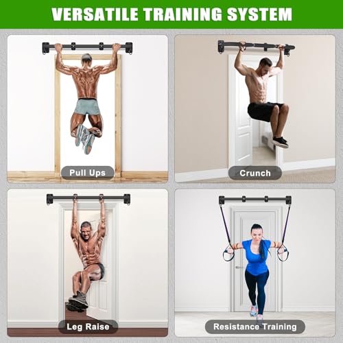 SELEWARE 32"/36" Wall Mount Pull Up Bar Joist Mount Chin Up Bar for Doorway | Heavy Duty Steel Construction Support 450 lb, w/Resistance Band Hooks, Fits 32"/36" Wall Studs for Home Gym Strength Training - size: A: 36" x 1.6" Dia Grip