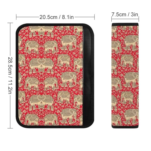Universal Fit Car Seat Belt Pad for Elderly Support, All Vehicles, 2 Piece Red Gold Boho Elephant Automotive Seat Belt Protector Pressure Relief - color: Pattern 33
