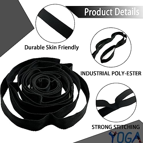 Stretching Strap Yoga Strap with Loops, Stretch Straps for Physical Therapy, Non-Elastic Exercise Strap for Pilates, Dance and Gymnastics with Workout Guide - color: Black+Black