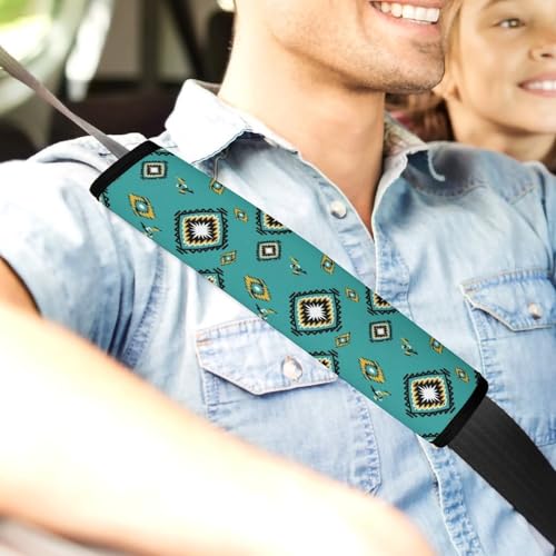2 Pack Universal Soft and Comfortable Car Seat Straps Shoulder Pads for Kids, All Vehicles, Geometric Tribal Birds Blue Neck Strap Covers, Neck and Shoulder Support - color: Pattern 968