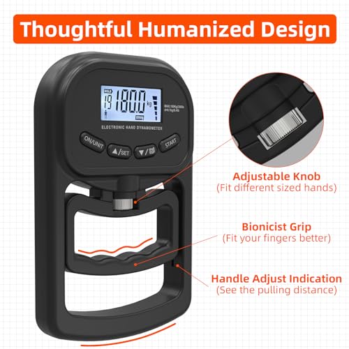 396lbs / 180kg Grip Strength Trainer, Rechargeable Electronic Hand Dynamometer, Digital Grip Strength Tester with LCD Display, Adjustable Hand Grip Dynamometer Hand Exercisers for Strength