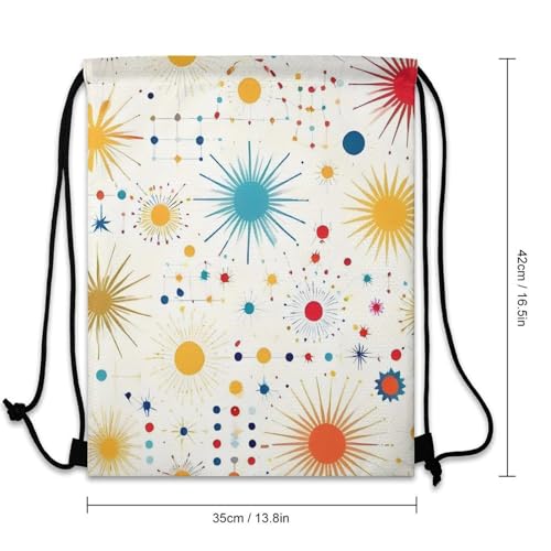 Lightweight Drawstring Sackpack Sports Backpack Waterproof for Gym Travel Hiking Men Women Durable Polyester, Star Retro Mid Century Modern Lines White Art Bags - color: Picture (36)