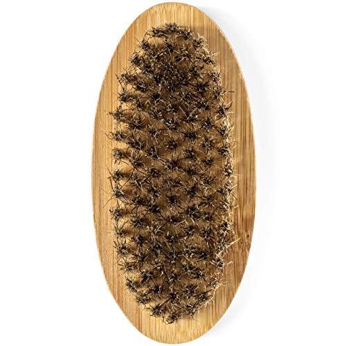 GranNaturals Military Style Boar Bristle Hair Brush for Men and Boys - Palm Size Hairbrush and Beard Brush for Grooming Thin, Fine, Facial and Short Hair - Soft Bristle Slick Back & Smoothing