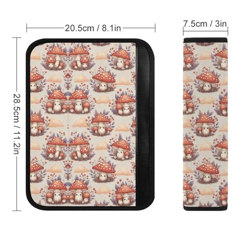 Breathable Seat Belt Shoulder Pad for Adults and Children, Stroller Pushchair High Chair, 2 Pack Cute Cartoon Mushroom Red Neck Strap Covers Easy Install (No Tool) - color: Pattern 364