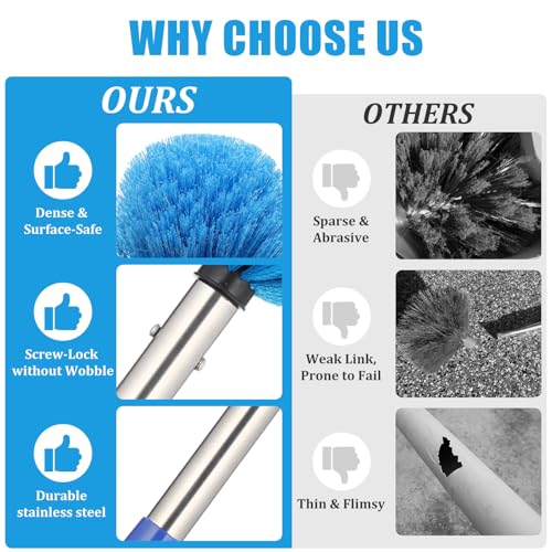 Cobweb Duster with Extension Pole - 10 FT Lightweight Stainless Steel Extendable Duster Ceiling Fan Duster for High Ceilings, Medium Stiff PET Bristle Spider Web Brush for Indoor/Outdoor Cleaning - size: 10FT