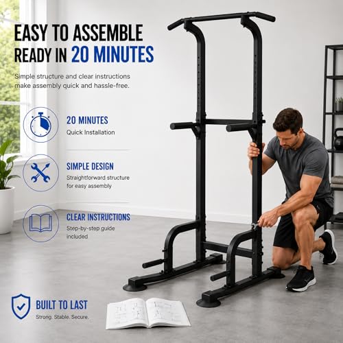 BARWING Pull Up Bar Station, Power Tower, Dip Station with 3D Backrest, Multi-Function Strength Training Stand Rack, Adjustable Height Dip Bar for Home Gym Workout Stand Fitness Exercise Equipment - color: P013-B