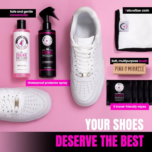 Pink Miracle Shoe Care Kit - Includes 8 oz. Shoe Cleaner and Brush, The Protector Sneaker Repellent Spray, Shoe Cleaning Wipes (5), and a Microfiber Towel