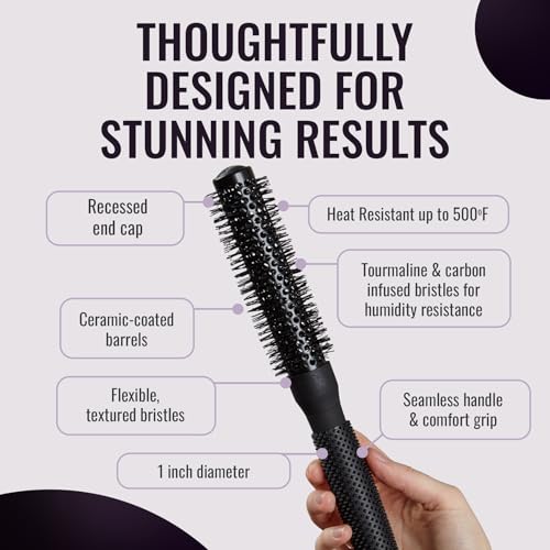 ERGO Ceramic Ionic Round Brush for Blow Out - Salon Quality Hair Brushes for Women - Roller Brush for Blow Drying, Wet and Dry Hair Styling, Volumizing Hair Care - ER25: 1" - size: Small - 1 Inch