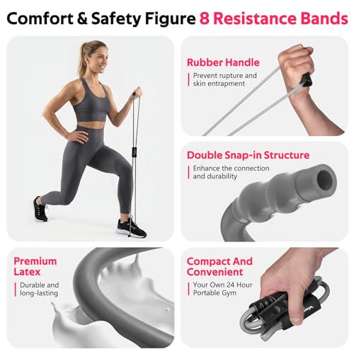 Figure 8 Resistance Bands with Handles, 3 Levels Latex Exercise Stretch Bands - color: Light Gray, Dark Gray, Black