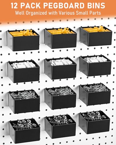 INCLY 170PCS 1/4 Inch Pegboard Hooks Kit with Bins & Peg Locks | Extra Thick Heavy Duty, Peg Board Organizer Accessories Assortment, For 1/4" Pegboard Hanging Tools Garage Wall Attachment - size: 170PCS