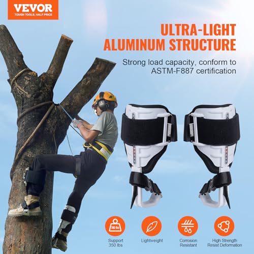 VEVOR Tree Climbing Spikes, 1 Pair Height-Adjustable Climbing Spurs, 350lbs Load Capacity Tree Climbing Gear with Straps, Arborist Equipment for Climbers, Hunting, Fruit Picking - color: White (Upgraded)