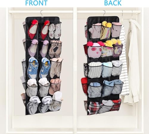 MISSLO 30 Large Pockets Dual Sided Hanging Shoe Rack for Closet Organizer with Rotating Hanger Hanging Shoe Shelves, Black - color: Jet black