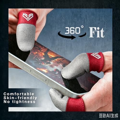 6PCS Gaming Finger Sleeves. 0.29MM Silver Fiber, Anti Sweat, Extremely Thin,Breathable Touchscreen dedales Gamer Finger Cover Thumb Sleeve Fit Phone Game Tablet Devices. (Red) - color: Red