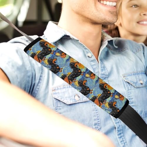 2PCS Dachshund Starry Night Seat Belt Shoulder Pad Soft Padded Harness Pads Strap for Adults and Children, All Vehicles, Anti-Slip Pad - color: Pattern 667