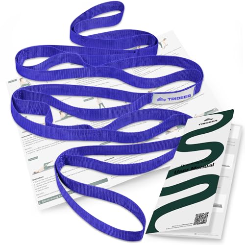 Trideer Stretching Strap with Loops & Leg Lifter, Non-Elastic PT-Style Physical Therapy Strap for Knee Replacement Rehab, Hamstring, Calf & Back Stretcher Mobility, Hip, Shoulder & Yoga - color: Deep Blue