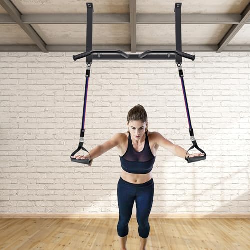 Kipika 32" Ceiling Mounted Pull Up Bar - Heavy Duty, Highly Adjustable, Multifunctional Chin Up Bar - Home Gym System with Punching Bag Hanger and Resistance Bands Training - color: Ceiling Mounted Pull Up Bar