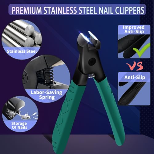 Stainless Steel Nail Clippers for Thick Nails - Wide Jaw Toe Nail Trimmer With Long Handle for Seniors, Men and Women - Salon and Home Use - size: green