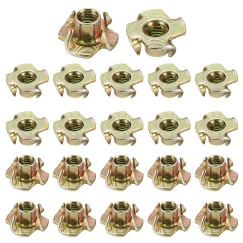 HARFINGTON M6x8mm T-Nuts 4 Pronged Tee Nut 0.69" x 0.31" Fully Thread Carbon Steel Inserts for Wood, Rock Climbing Holds, Cabinetry, Furniture 100pcs - size: M6x8mm, 17.5mm