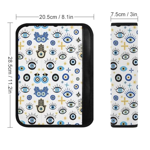 2 Pack Universal Soft and Comfortable Seat Belt Cover for Kids, Car Seats Pushchair Strollers High Chair Pushchair, Hamsa Eyes Hand Magic Evil Eye Print Seat Belt Cushion - color: Pattern 709