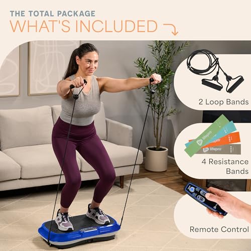Lifepro Waver Vibration Plate Exercise Machine with 99 Speeds & 10 Presets | Resistance Bands, Non-Slip Surface, 330 lbs Capacity — Vibration Plate for Lymphatic Drainage, Body Toning, Full-Body Workout - color: Blue