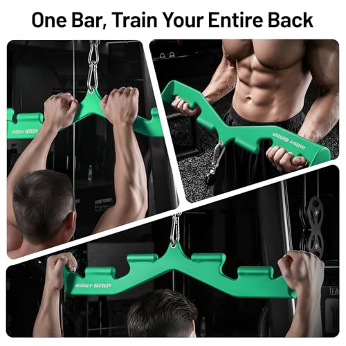 LAT Pull Down Bar with 6 Ergonomic Handles, Neutral Grip LAT Pulldown Attachments for Whole Back Training, Wide Grip LAT Pulldown Bars for Home Gym Cable - color: Green