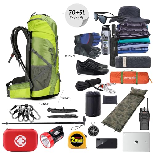 75L Hiking Backpack with Rain Cover Waterproof Camping Backpack Shoes Warehouse for Men Women, Frameless - color: Green, size: 75L