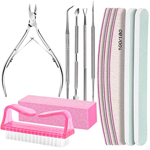 FANDAMEI Nail Care Kit, Nail Files 100/180, Nail Buffer Block, Cuticle Nippers, Cuticle Trimmer, Cuticle Pusher, Nail Tools, Nail Kit, Pedicure & Manicure Tools, Nail Prep Kit, Manicure Kit for Women - color: C-pink