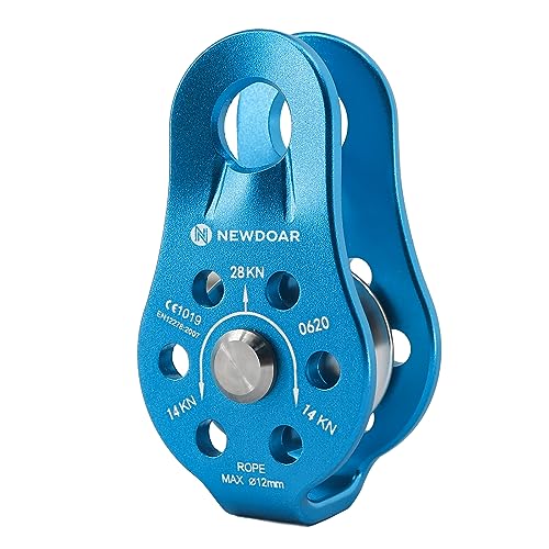 NewDoar Fixed Plate Micro Pulley,28KN CE Certified General Purpose Small Aluminum Rope Pulleys for Climbing/Aloft Work/Rappelling/Rescue Etc - color: One Unit (28KN Pulley Blue)