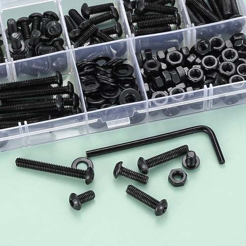 486 Pcs M4 Screws Assortment Kit, Metric Nuts and Bolts Assortment Kit, Hex Socket Button Head Cap Screw Bolts and Nuts Kits, Hex Socket Screw Set, Machine Screws Set, with Spanner(Black) - size: M4
