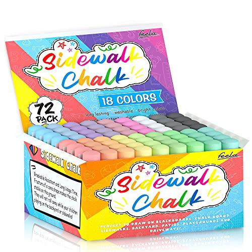 feela Sidewalk Chalk, 18 Colors 72 Pack Sidewalk Chalk Bulk Set, Jumbo Outdoor Chalk For Family, Paint on Sidewalk School Chalkboard Blackboard Street Playground - color: 72 pack