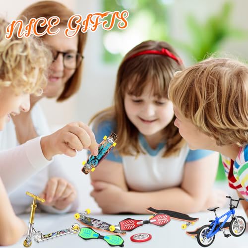 Skylety 31 Pieces Mini Finger Toys Set for Boy Girl Includes 6 Finger Skateboards, 4 Bikes, 2 Mini Scooters 4 Swing Board 8 Matched Wheels 7 Tool Accessories Educational Toy Party Favor(Novel) - style: Novel